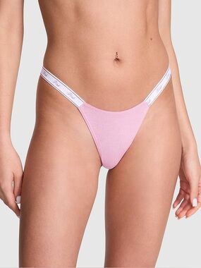 NWT Victoria's Secret PINK Logo Cotton Shimmer Micro Thong Panty in Pink